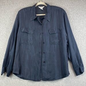 Vintage silk button up blouse charcoal gray size 18 XL minimalist quiet luxury